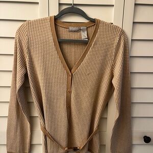 Liz Claiborne Collection cardigan Sz S Brown And Cream Belted